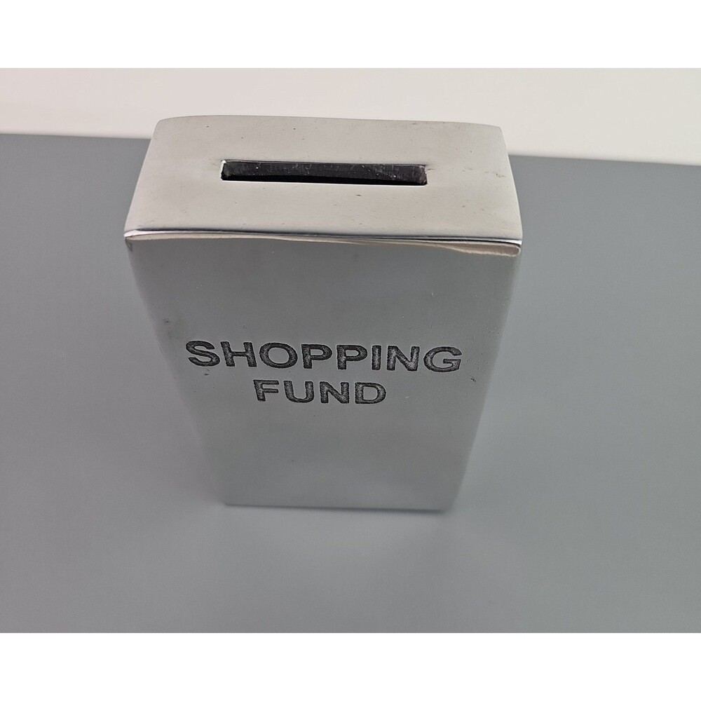 Silver Metal Aluminum Coin Piggy Bank Shopping Fund by Bombay Duck 4.5 in